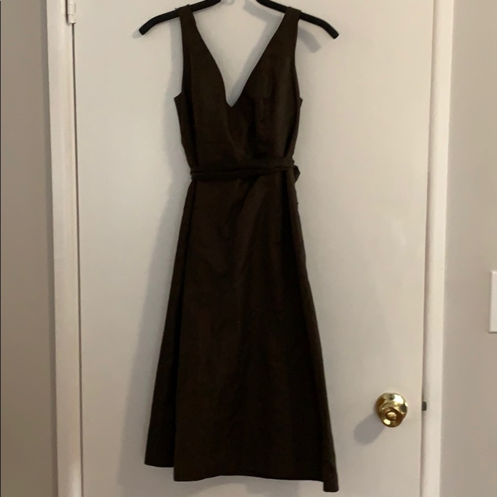 J Crew brown dress with satin sash. Size 2